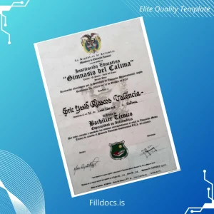 Fillable Colombia Gimnasio del Calima Technical High School Diploma Template Preview - FillDocs