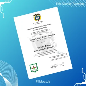 Fillable Colombia Hernando Navia Varón Technical Educational Institution Technical Bachelor in Commerce Diploma Template Preview - FillDocs