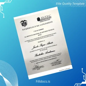 Fillable Colombia INTEC Academic Bachelor Certificate Template Template Preview - FillDocs
