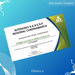 Fillable Colombia INTERASEO S.A.S E.S.P Commitment Award Diploma Template Preview - FillDocs