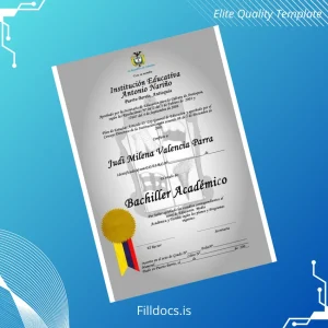Fillable Colombia Institución Educativa Antonio Nariño Academic Bachelor Degree Certificate Template Preview - FillDocs