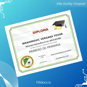 Fillable Colombia Institución Educativa Celmira Huertas Primero de Primaria Diploma Template Template Preview - FillDocs