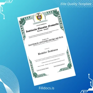 Fillable Colombia Institución Educativa Frasquillo High School Diploma Template Template Preview - FillDocs