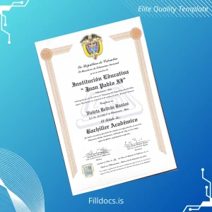 Fillable Colombia Institución Educativa Juan Pablo II High School Diploma Template Preview - FillDocs