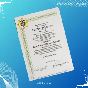 Fillable Colombia Instituto Bolivariano C.T.E. Academic Bachelor Diploma Template Preview - FillDocs