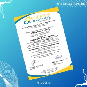 Fillable Colombia Instituto de Educación para el Trabajo y el Desarrollo Humano Certification of Training for Work at Heights Template Preview - FillDocs