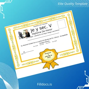 Fillable Colombia Je y sec. V Honor Diploma Template Template Preview - FillDocs