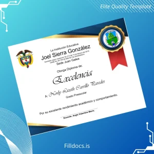 Fillable Colombia Joel Sierra González Excellence Diploma Template Preview - FillDocs