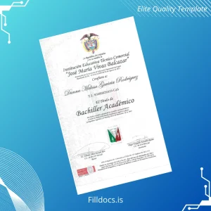 Fillable Colombia José Maria Vivas Balcazar Academic Diploma Template Preview - FillDocs