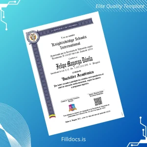 Fillable Colombia Knightsbridge Schools International High School Diploma Template Preview - FillDocs