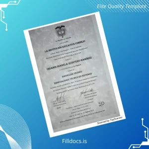 Fillable Colombia La Institución Educativa Cornejo Technical Bachelor Diploma Template Preview - FillDocs