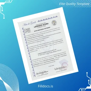 Fillable Colombia Leonidas Acuña Educational Institution High School Diploma Template Preview - FillDocs