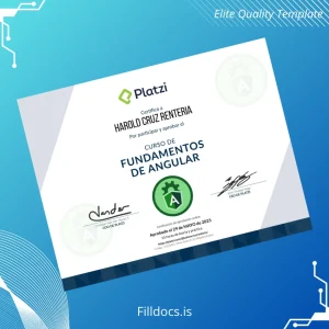 Fillable Colombia Platzi Angular Fundamentals Certificate Template Preview - FillDocs