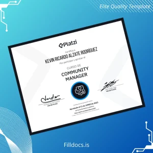 Fillable Colombia Platzi Community Manager Diploma Template Template Preview - FillDocs