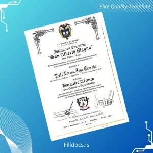 Fillable Colombia San Alberto Magno Technical Bachelor Degree Certificate in Agroindustry Template Preview - FillDocs
