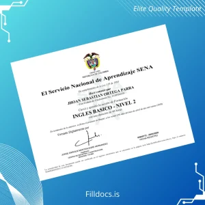 Fillable Colombia Servicio Nacional de Aprendizaje SENA Basic English Diploma Template Template Preview - FillDocs