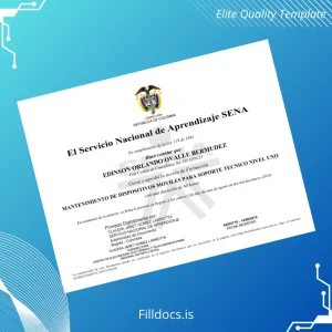 Fillable Colombia Servicio Nacional de Aprendizaje SENA Certificate in Mobile Devices Maintenance Level One Template Preview - FillDocs