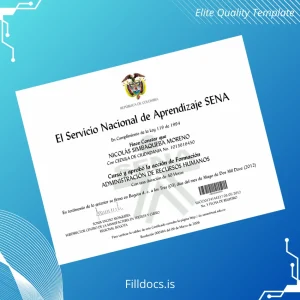 Fillable Colombia Servicio Nacional de Aprendizaje SENA Course Completion Certificate in Human Resource Management Template Preview - FillDocs