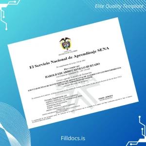 Fillable Colombia Servicio Nacional de Aprendizaje SENA Course Completion Certificate in Motorcycle Maintenance Template Preview - FillDocs