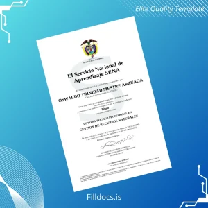 Fillable Colombia Servicio Nacional de Aprendizaje SENA Diploma Técnico Profesional en Gestión de Recursos Naturales Template Template Preview - FillDocs