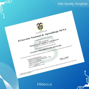 Fillable Colombia Servicio Nacional de Aprendizaje SENA Diploma in Analysis and Software Development Template Template Preview - FillDocs