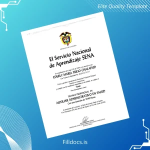 Fillable Colombia Servicio Nacional de Aprendizaje SENA Technician Diploma in Administrative Auxiliary in Health Template Preview - FillDocs