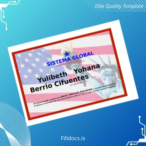 Fillable Colombia Sistema Global English and Systems Center Basic English Program Certificate Template Preview - FillDocs