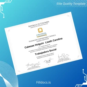 Fillable Colombia Unicatólica Social Worker Diploma Template Preview - FillDocs
