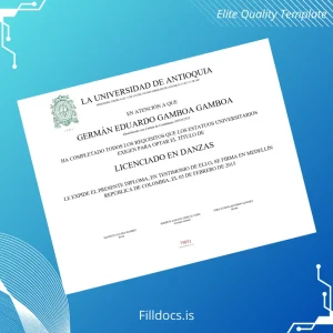 Fillable Colombia University of Antioquia Bachelor of Arts in Dance Certificate Template Preview - FillDocs