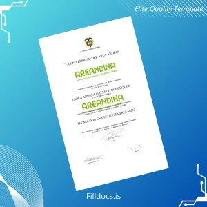 Fillable Colombia University of the Area Andina Technologist in Business Management Diploma Template Preview - FillDocs