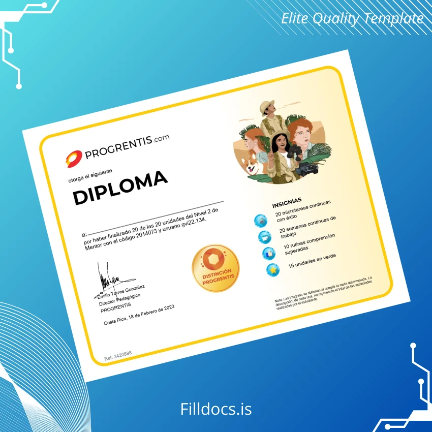 Fillable Costa Rica Progrentis Diploma Template Template Preview - FillDocs