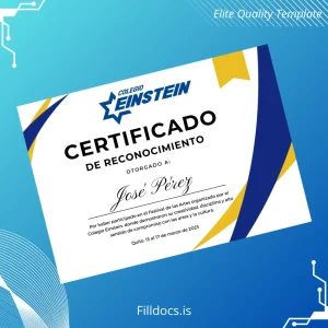Fillable Ecuador Colegio Einstein Recognition Certificate in Arts Template Preview - FillDocs