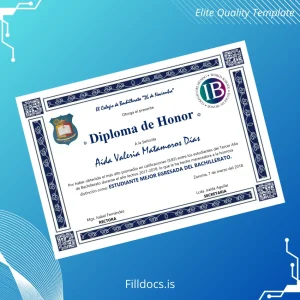 Fillable Ecuador Colegio de Bachillerato _26 de Noviembre_ Honor Diploma Template Preview - FillDocs
