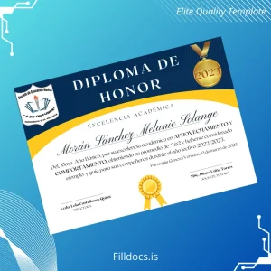 Fillable Ecuador Escuela de Educación Básica 9 de Octubre Diploma of Honor Template Preview - FillDocs
