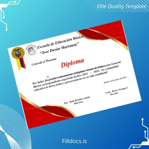 Fillable Ecuador Escuela de Educación Básica _José Durán Maristany_ Seventh Grade Diploma Template Preview - FillDocs