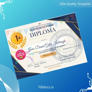 Fillable Ecuador Unidad Educativa Fiscal Nueve de Octubre Diploma in Calligraphy Template Preview - FillDocs
