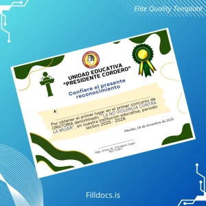 Fillable Ecuador Unidad Educativa Presidente Cordero Diploma in Oratory Certificate Template Preview - FillDocs