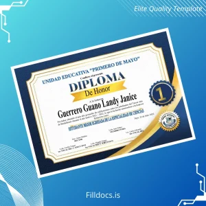 Fillable Ecuador Unidad Educativa Primero de Mayo Diploma of Honor Template Preview - FillDocs