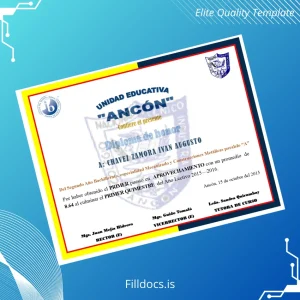 Fillable Ecuador Unidad Educativa _Ancón_ Honor Diploma Template Preview - FillDocs