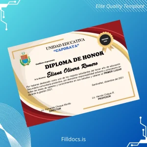 Fillable Ecuador Unidad Educativa _Caporaya_ Honor Diploma Template Preview - FillDocs