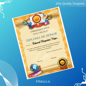 Fillable Ecuador Unidad Educativa _San Carlos II_ Honor Diploma Template Template Preview - FillDocs