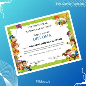 Fillable El Salvador Centro Escolar Cantón San Antonio Diploma Template Preview - FillDocs