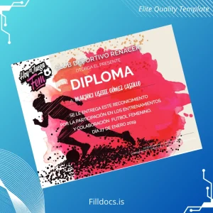 Fillable El Salvador Club Deportivo Renacer Diploma Template Preview - FillDocs