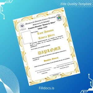 Fillable El Salvador Complejo Educativo Antonio J. Alfaro High School Diploma Template Template Preview - FillDocs