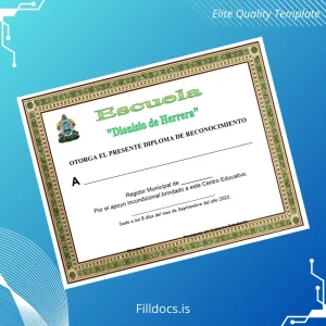 Fillable El Salvador Escuela _Dionisio de Herrera_ Diploma of Recognition Template Preview - FillDocs
