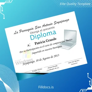 Fillable El Salvador Parroquia San Antonio Soyapango Basic Computing Diploma Template Template Preview - FillDocs