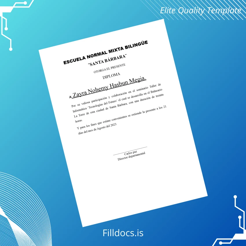 Fillable El Salvador Santa Bárbara School Bilingual Normal Diploma in Computer Science Template Preview - FillDocs