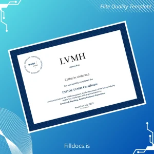 Fillable France LVMH INSIDE LVMH Certificate Template Preview - FillDocs