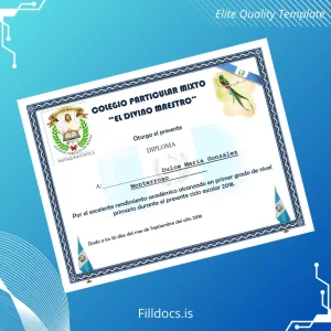 Fillable Guatemala Colegio Particular Mixto _El Divino Maestro_ Diploma Certificate Template Preview - FillDocs