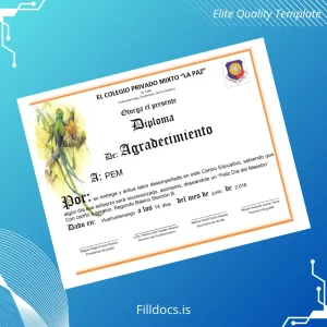 Fillable Guatemala Colegio Privado Mixto _La Paz_ Diploma of Appreciation Template Preview - FillDocs